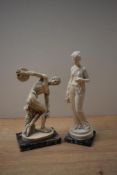 Two A Santini resin figures depicting 'Discobolo' and 'Maiden', measuring 22cm and 25cm tall, both