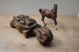 A Royal Doulton bone china horse study in matt brown finish sold alongside an unusual wooden