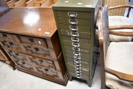 A set vintage metal filing drawers, in military green, height approx. 99cm
