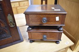 An Edwardian mahogany two tier trinket drawer, width approx. 25cm