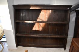 A period oak dresser top having tongue and groove style back, dimensions approx. W157 H128 D20cm