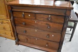 A Victorian mahogany 'scotch' chest of one concealed over two short and three long drawers,