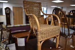 A vintage seagrass/bamboo occasional chair, width approx. 41cm