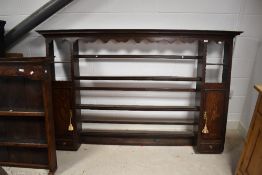A period oak dresser top having open style back, dimensions approx. W191 H122 D23cm