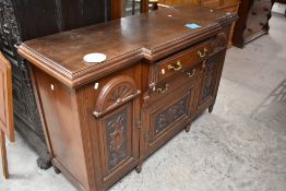 A Victorian mahogany breakfront sideboard, width approx. 150cm