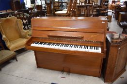 A modern satin mahogany cased upright piano by Daneman, serial number 103861 (Classic/2443)