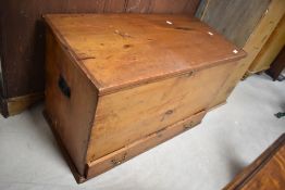 A stained frame bedding box having drawer to base, dimensions approx. W94 D47 H60cm