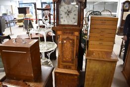 A 19th Century oak and mahogany long cased clock having 30 hour movement painted Roman numeral dial,