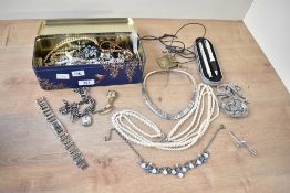 A collection of costume jewellery, including faux pearls, statement pieces and paste set items