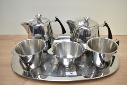 A set of mid 20th-century Swan Brand stainless steel 'Westbury' coffee and tea service, featuring