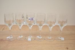 A set of six 20th-century Metropolitan Crystal Glassworks (MCG) liqueur glasses, featuring