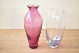 Two late 20th-century Scottish Caithness style vases, to include a 'Tartan Twist' style vase,