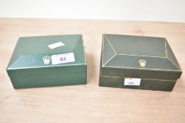 Two Rolex boxes, no watches included, (2), condition is consistent with age and use.