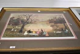 After Helen Bradey (British 1900 - 1979) 'Our Picnic' depicting a picnic scene beside a lake, signed