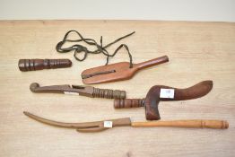 A quantity of 19th to early 20th century carved wooden goose-wing knitting sheafs, each of slender