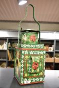 A 20th-century hand-painted metal bargeware lantern, featuring colourful floral and foliate