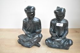 Two mid 20th-century black chalkware Austin Productions figures, The Scholar and The Scribe,