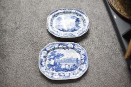 Of local Lancastrian interest, two late 18th to early 19th-century large blue and white ironstone