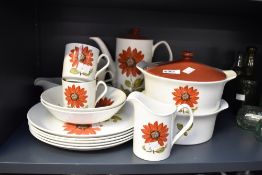 A late 19th century Johnson Brother's part dinner/coffee service having red dahlia motifs to white