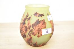 A contemporary Émile Gallé–style reproduction cameo glass vase, with acid-etched floral