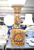 A large mid 20th-century Italian art pottery jardinière planter and stand, featuring a diamond