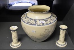 A large late 20th-century Wedgwood Interiors earthenware vase, featuring a delicate blue floral