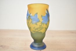 A small contemporary Émile Gallé-style reproduction cameo glass vase, with acid-etched floral