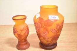 Two contemporary Émile Gallé-style reproduction cameo glass vases, with acid-etched floral