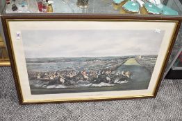 A large framed 20th-century coloured engraving print titled 'Tattenham Corner' after Henry Thomas