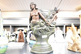 A large late 20th-century cast resin Art Nouveau-style vase, having three semi-nude female figures