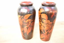 Two early to mid 20th-century Australian turned hardwood pokerwork vases, of baluster form,