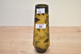 A contemporary Émile Gallé–style reproduction cameo glass vase, with acid-etched floral