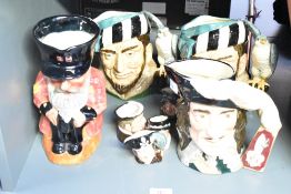 A quantity of 20th-century Royal Doulton pottery character jugs, to include two large exmaples of