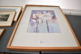 After Giuliana Lazzerini (Italian b.1950) colour print, stylised village scene, within a card