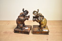 A pair of contemporary resin elephant-formed bookends, unmarked, (2), condition is consistent with