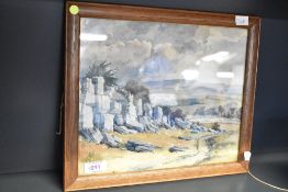 A 20th century watercolour 'Dalton Craggs' a study of the rock face with a view over the Yorkshire