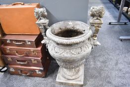 A large 19th-century Neoclassical-style bronze garden urn, of Campana form with a bell-shaped