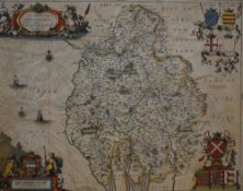 After Jan Jansson* (Dutch 1588 - 1664) 17th Century map depicting 'Cumbria & Westmoria Vulgo
