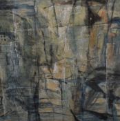 A 20th Century Chinese abstract watercolour in cool tones, signature with text lower left, within