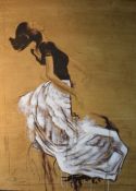 A pair of Contemporary Chinese mixed media on canvases, monochromatic studies of ballerinas,