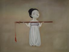A Contemporary Chinese oil on canvas figure study in the manner of Lin Hairong depicting a woman