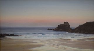G.A.Garceau (Contemporary) oil on canvas 'Trevone At Dusk', a depiction of the Cornish beach at