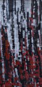 Artist unknown a bold contemporary abstract acrylic on paper, made up of squares in tones of red