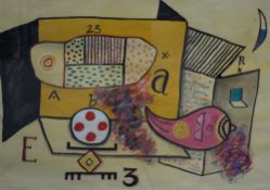 Alan Davie (British 1920 - 2014) Gouache on paper 'Yoga Structures No.4' an abstract still life