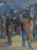 Colin Scott (British 1941 - 2006) Watercolour, a study of female life models on public display,