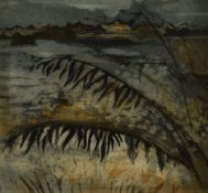 Yvonne Hjerting (20th Century) Colourised etching, depicting grasses on a coastline, signed and