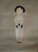 A Contemporary Chinese oil on canvas figure study in the manner of Lin Hairong depicting a woman