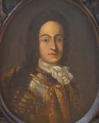 An 18th Century oil on board portrait of an English nobleman, unsigned or attributed, within