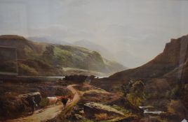 After Sidney Richard Percy (British 1822 - 1886) Lithograph, depicting a figure and a herd of cows