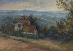 A 19th Century watercolour 'From the Back of Hind Head Surrey' depicting a rural cottage with a